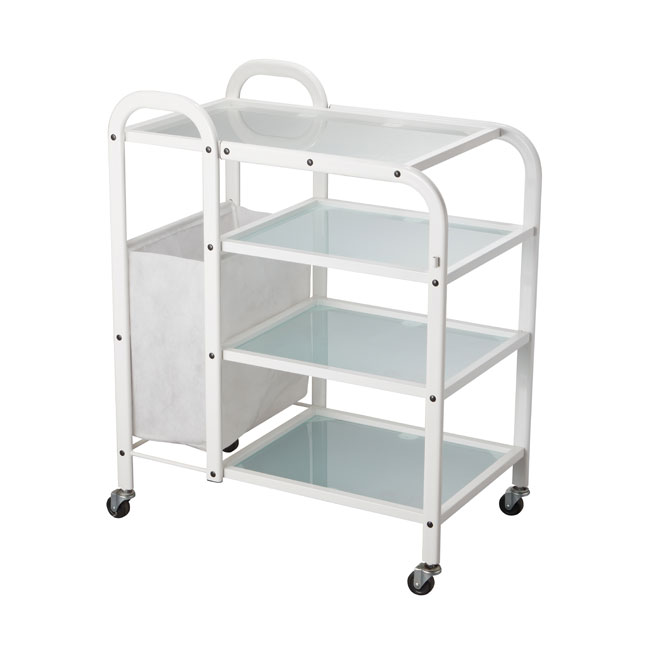 Beauty Trolley with Built in Hamper and Glass Shelves FE-1031