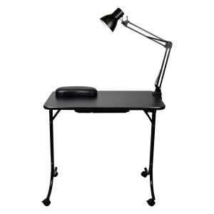 Portable Manicure Table w/ Lamp & Arm Rest, Black