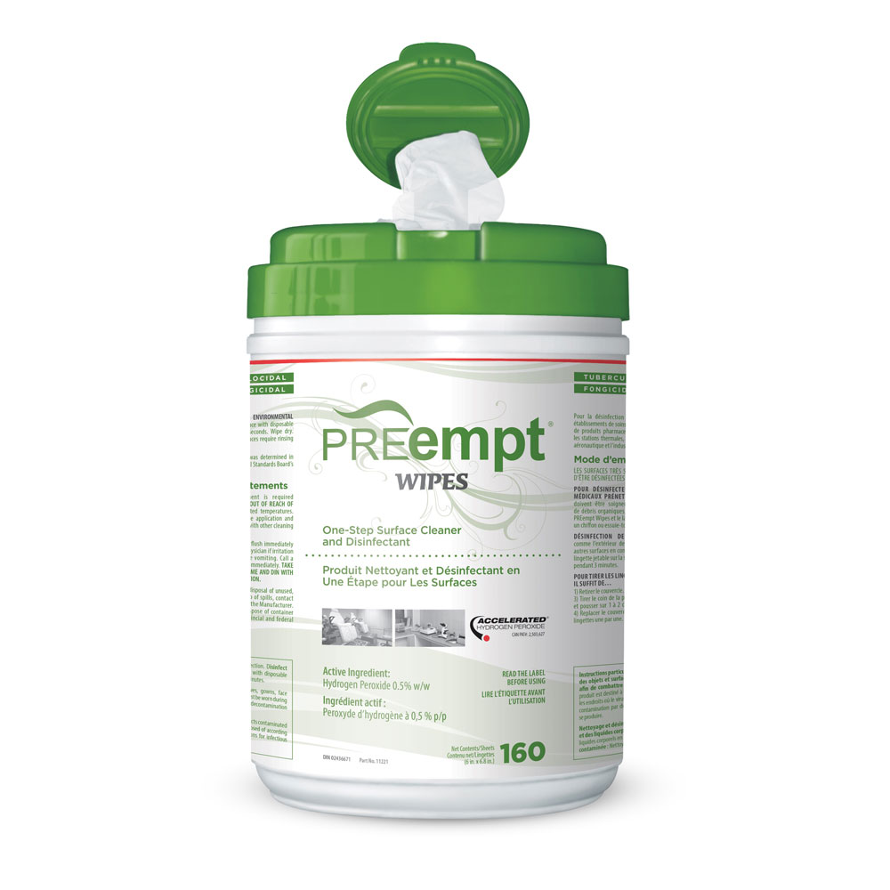 PREempt One-Step Disinfectant Cleaner Wipes, 160 Sheets - Canister