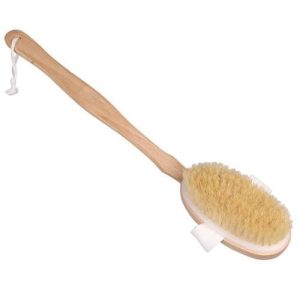 Shower Brush Natural Bristle  Walnut Wood Detachable Handle